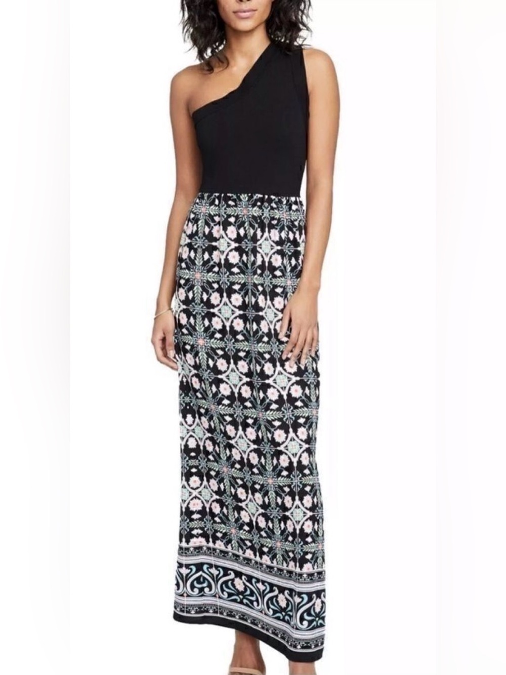 NWT RACHEL Rachel Roy One Shoulder Mixed Print Maxi Dress Size M